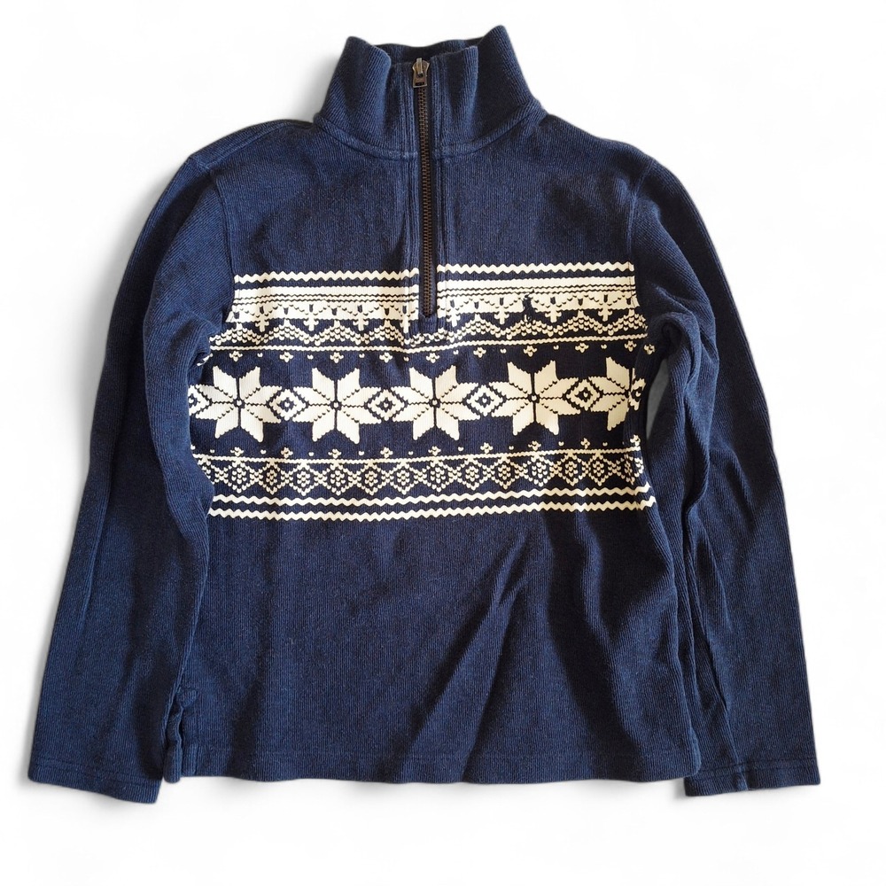 Polo Ralph Lauren Kids S/P 8 Snowflake Fair Isle Pullover 1/4 Zip Sweater Navy